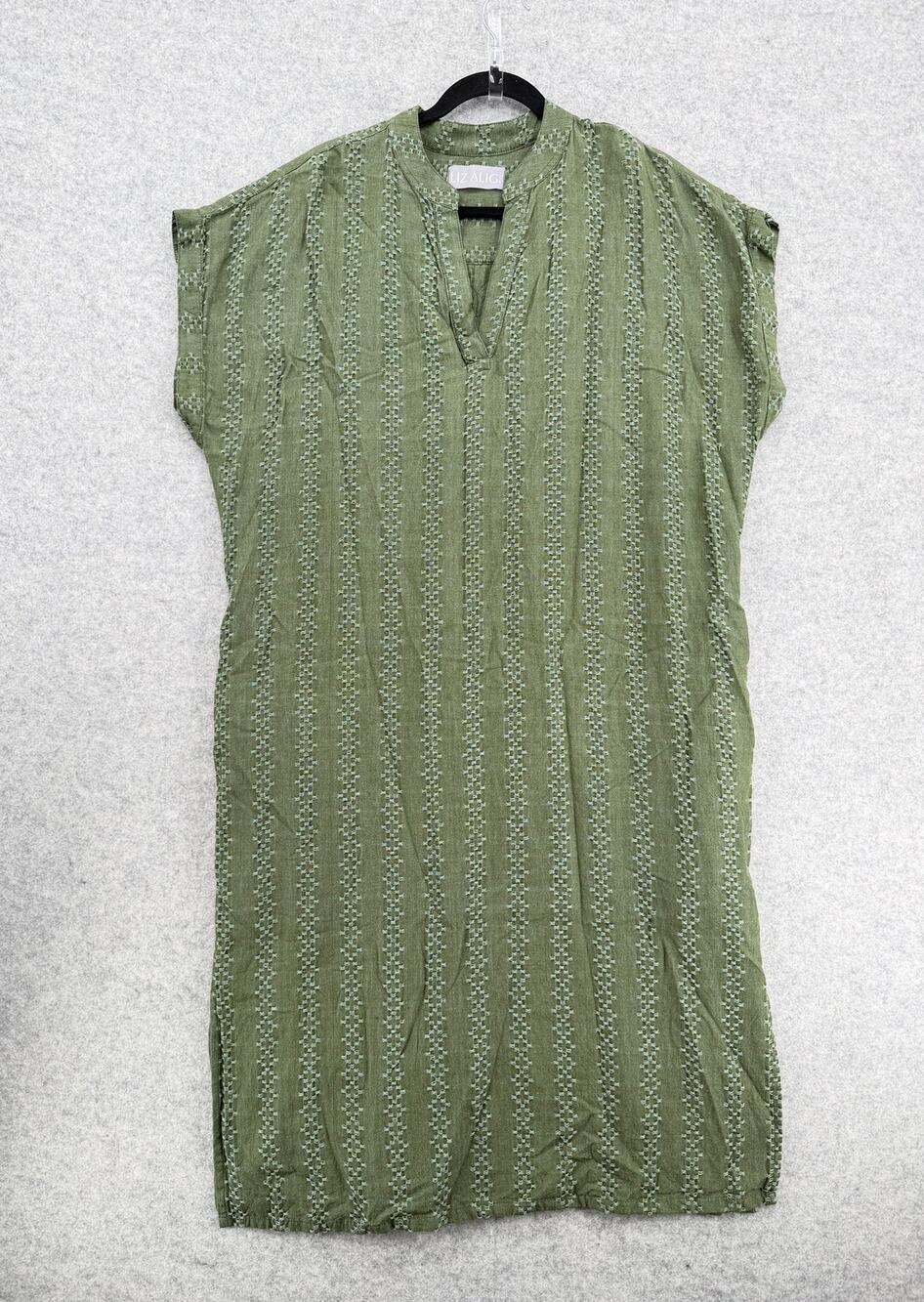 Olive Green Midi Dress with Textured Stripe Detail